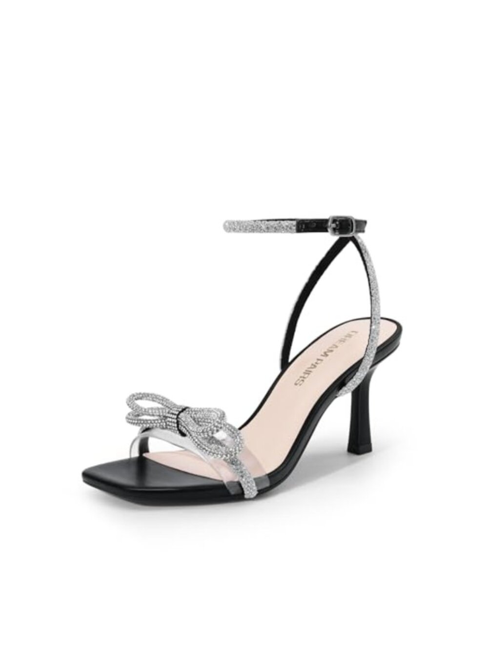 Women's Rhinestone Ankle Strap Stiletto Heeled Sandals Square Toe